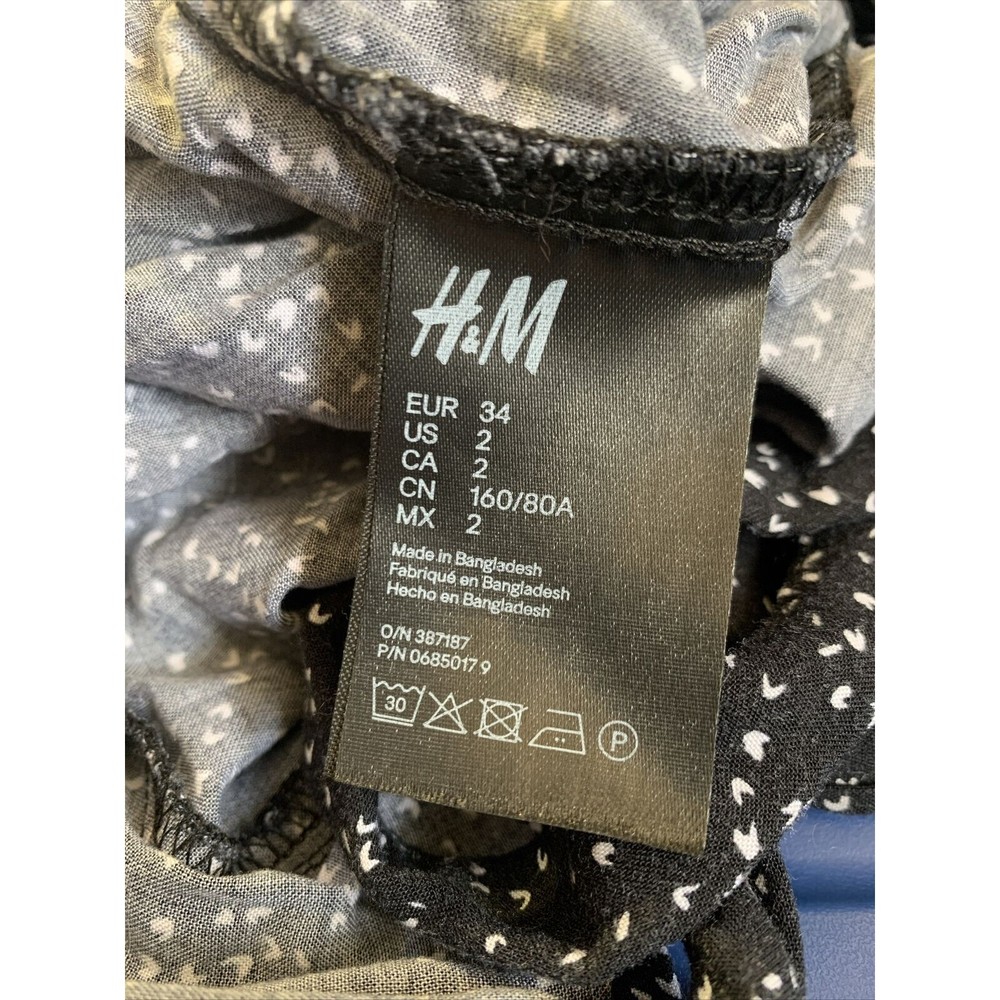 H&M Divided Size 2 Wrap Dress V-neck Long Sleeves Black White Hearts Print - Picture 11 of 12